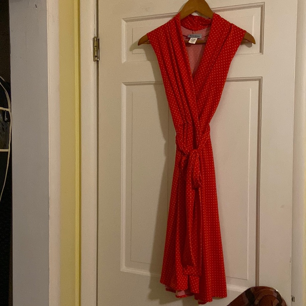 Pin-up style red and white polka dot dress